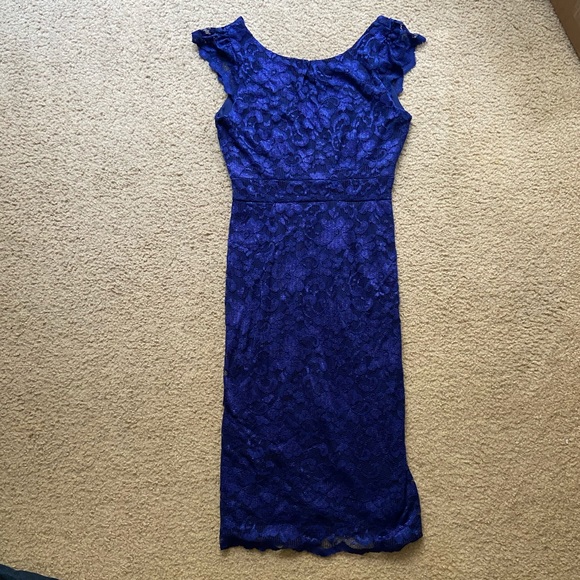 royal blue lace detail bodycon dress
